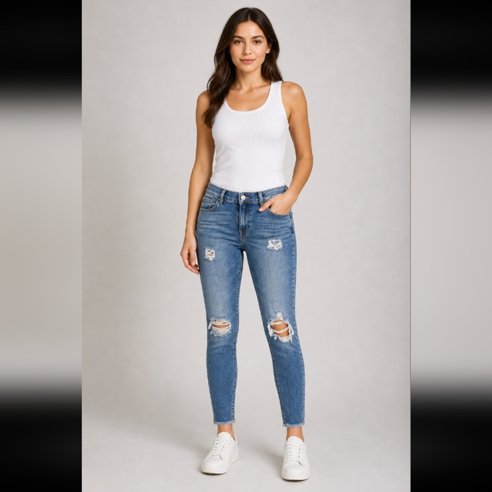 EXPRESS distressed Frayed Hem Skinny Jeans 8